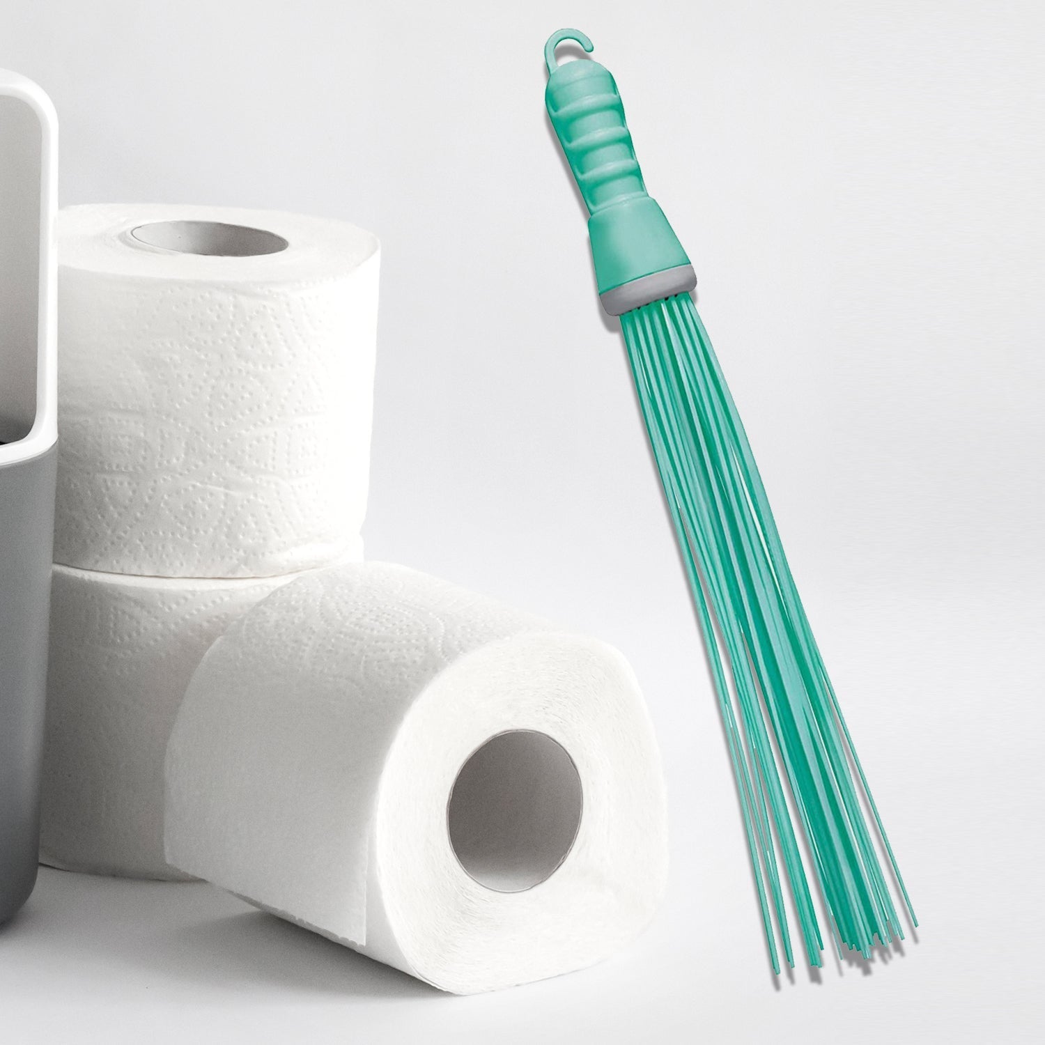 Hard bristle broom for bathroom cleaning, plastic handle Hard bristle broom for bathroom cleaning, plastic handle